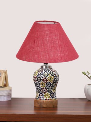 Ambika Home Pink Jute Mosaic Glass Table Lamp | Decorative Bedside Lamp for Bedroom, Living Room, Hall, Hotel, CafÃ©, Restaurant, Office & Study Room | E27 Compatible