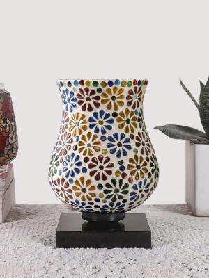 Ambika Home Aurelia Mosaic Multicolor Mosaic Glass Table Lamp with Wooden Base | Premium Bedside Lamp for Bedroom, Living Room, Hall, Hotel, CafÃ©, Restaurant & Office | E27 Compatible