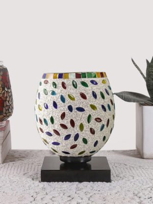 Ambika Home Celeste Mosaic Multicolor Mosaic Glass Table Lamp with Wooden Base | Premium Bedside Lamp for Bedroom, Living Room, Hall, Hotel, CafÃ©, Restaurant & Office | E27 Compatible