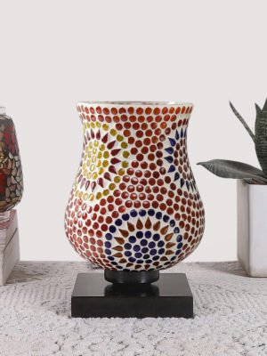 Ambika Home Elara Mosaic Multicolor Mosaic Glass Table Lamp with Wooden Base | Premium Bedside Lamp for Bedroom, Living Room, Hall, Hotel, CafÃ©, Restaurant & Office | E27 Compatible