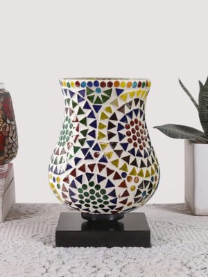Ambika Home Artisan Mosaic Multicolor Mosaic Glass Table Lamp with Wooden Base | Premium Bedside Lamp for Bedroom, Living Room, Hall, Hotel, CafÃ©, Restaurant & Office | E27 Compatible