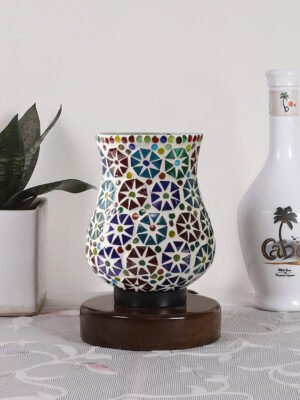 Ambika Home Bohemia Mosaic Multicolor Mosaic Glass Table Lamp with Wooden Base | Premium Bedside Lamp for Bedroom, Living Room, Hall, Hotel, CafÃ©, Restaurant & Office | E27 Compatible