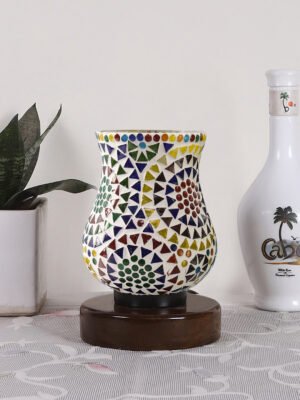 Ambika Home Lumina Mosaic Multicolor Mosaic Glass Table Lamp with Wooden Base | Premium Bedside Lamp for Bedroom, Living Room, Hall, Hotel, CafÃ©, Restaurant & Office | E27 Compatible