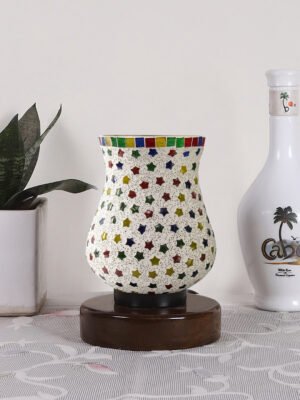 Ambika Home Celeste Mosaic Multicolor Mosaic Glass Table Lamp with Wooden Base | Premium Bedside Lamp for Bedroom, Living Room, Hall, Hotel, CafÃ©, Restaurant & Office | E27 Compatible
