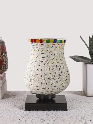 Ambika Home Royale Mosaic Multicolor Mosaic Glass Table Lamp with Wooden Base | Premium Bedside Lamp for Bedroom, Living Room, Hall, Hotel, CafÃ©, Restaurant & Office | E27 Compatible