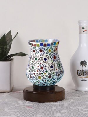 Ambika Home Verona Mosaic Multicolor Mosaic Glass Table Lamp with Wooden Base | Premium Bedside Lamp for Bedroom, Living Room, Hall, Hotel, CafÃ©, Restaurant & Office | E27 Compatible
