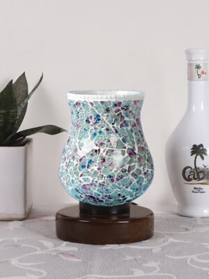 Ambika Home Elara Mosaic Multicolor Mosaic Glass Table Lamp with Wooden Base | Premium Bedside Lamp for Bedroom, Living Room, Hall, Hotel, CafÃ©, Restaurant & Office | E27 Compatible