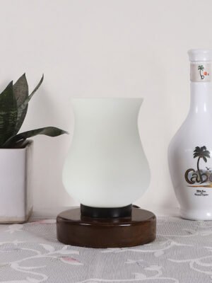 Ambika Home Solara Mosaic White Mosaic Glass Table Lamp with Wooden Base | Premium Bedside Lamp for Bedroom, Living Room, Hall, Hotel, CafÃ©, Restaurant & Office | E27 Compatible