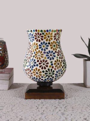 Ambika Home Aurora Mosaic Multicolor Mosaic Glass Table Lamp with Wooden Base | Premium Bedside Lamp for Bedroom, Living Room, Hall, Hotel, CafÃ©, Restaurant & Office | E27 Compatible