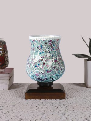 Ambika Home Bohemia Mosaic Multicolor Mosaic Glass Table Lamp with Wooden Base | Premium Bedside Lamp for Bedroom, Living Room, Hall, Hotel, CafÃ©, Restaurant & Office | E27 Compatible