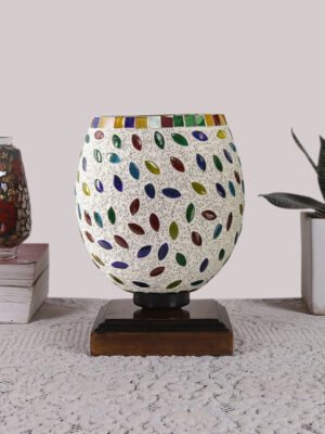 Ambika Home Lumina Mosaic Multicolor Mosaic Glass Table Lamp with Wooden Base | Premium Bedside Lamp for Bedroom, Living Room, Hall, Hotel, CafÃ©, Restaurant & Office | E27 Compatible