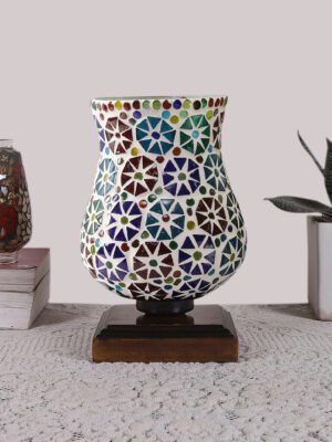 Ambika Home Solara Mosaic Multicolor Mosaic Glass Table Lamp with Wooden Base | Premium Bedside Lamp for Bedroom, Living Room, Hall, Hotel, CafÃ©, Restaurant & Office | E27 Compatible