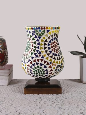Ambika Home Nordic Mosaic Multicolor Mosaic Glass Table Lamp with Wooden Base | Premium Bedside Lamp for Bedroom, Living Room, Hall, Hotel, CafÃ©, Restaurant & Office | E27 Compatible