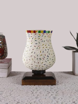 Ambika Home Heritage Mosaic Multicolor Mosaic Glass Table Lamp with Wooden Base | Premium Bedside Lamp for Bedroom, Living Room, Hall, Hotel, CafÃ©, Restaurant & Office | E27 Compatible