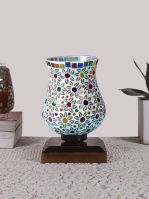 Ambika Home Artisan Mosaic Multicolor Mosaic Glass Table Lamp with Wooden Base | Premium Bedside Lamp for Bedroom, Living Room, Hall, Hotel, CafÃ©, Restaurant & Office | E27 Compatible