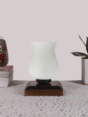 Ambika Home Royale Mosaic White Mosaic Glass Table Lamp with Wooden Base | Premium Bedside Lamp for Bedroom, Living Room, Hall, Hotel, CafÃ©, Restaurant & Office | E27 Compatible