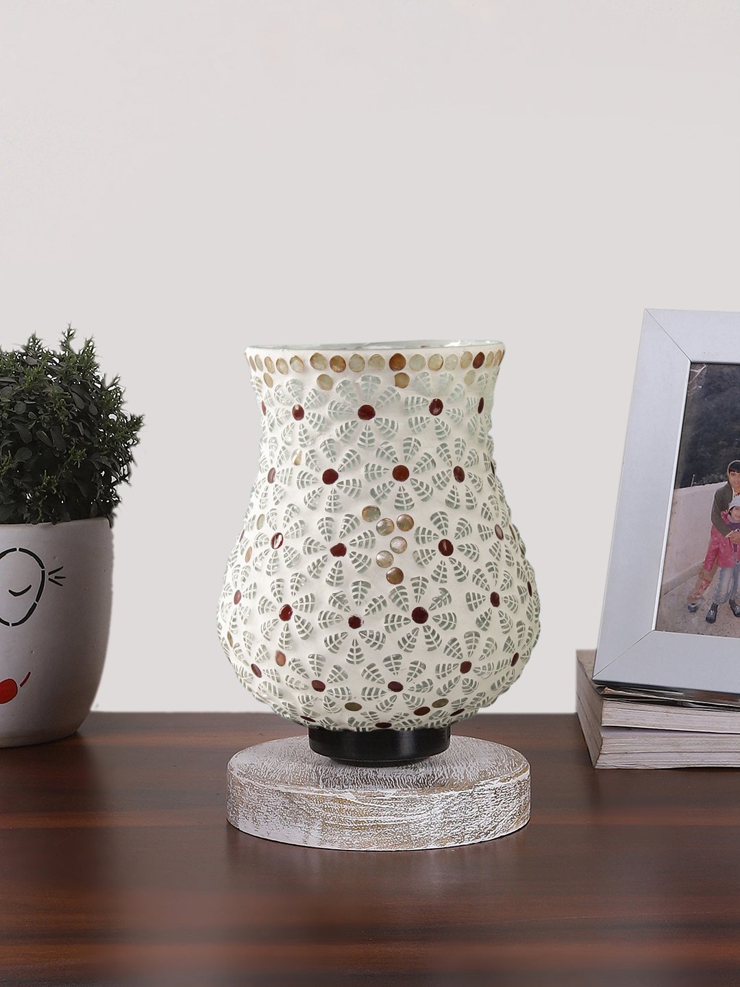 Ambika Home Aurora Mosaic Multicolor Mosaic Glass Table Lamp with Wooden Base | Premium Bedside Lamp for Bedroom, Living Room, Hall, Hotel, Café, Restaurant & Office | E27 Compatible