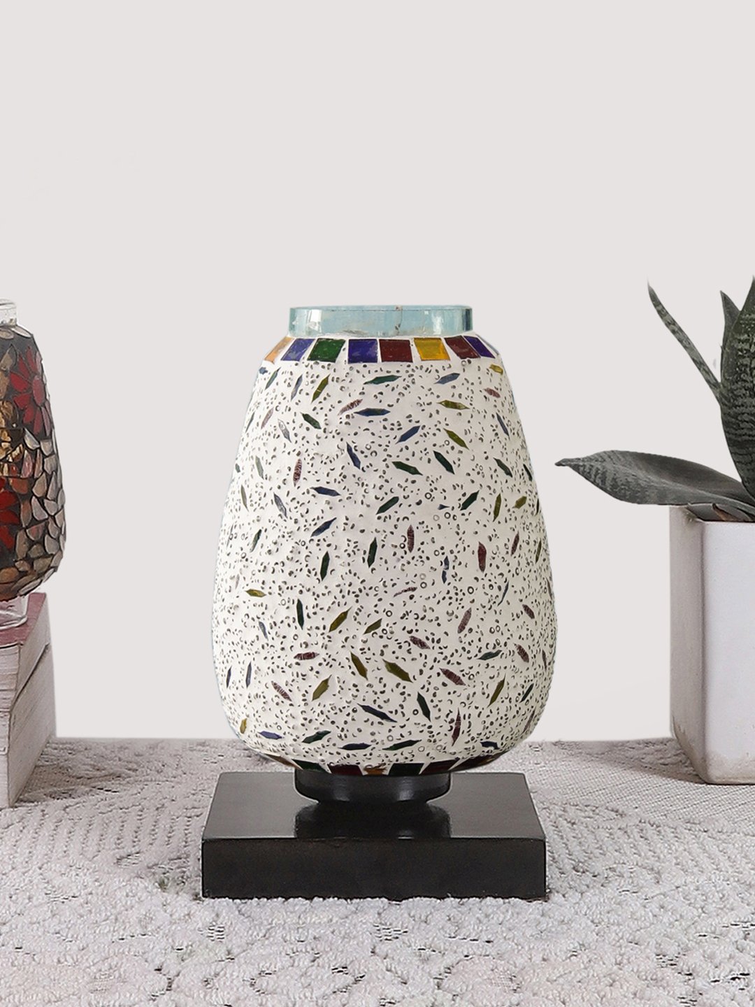 Ambika Home Elara Mosaic Multicolor Mosaic Glass Table Lamp with Wooden Base | Premium Bedside Lamp for Bedroom, Living Room, Hall, Hotel, Café, Restaurant & Office | E27 Compatible