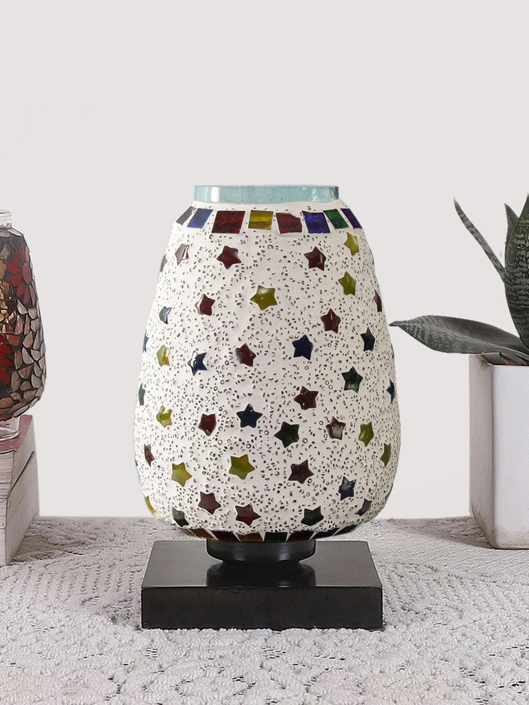 Ambika Home Solara Mosaic Multicolor Mosaic Glass Table Lamp with Wooden Base | Premium Bedside Lamp for Bedroom, Living Room, Hall, Hotel, Café, Restaurant & Office | E27 Compatible