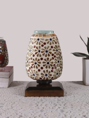 Ambika Home Aurora Mosaic Multicolor Mosaic Glass Table Lamp with Wooden Base | Premium Bedside Lamp for Bedroom, Living Room, Hall, Hotel, CafÃ©, Restaurant & Office | E27 Compatible