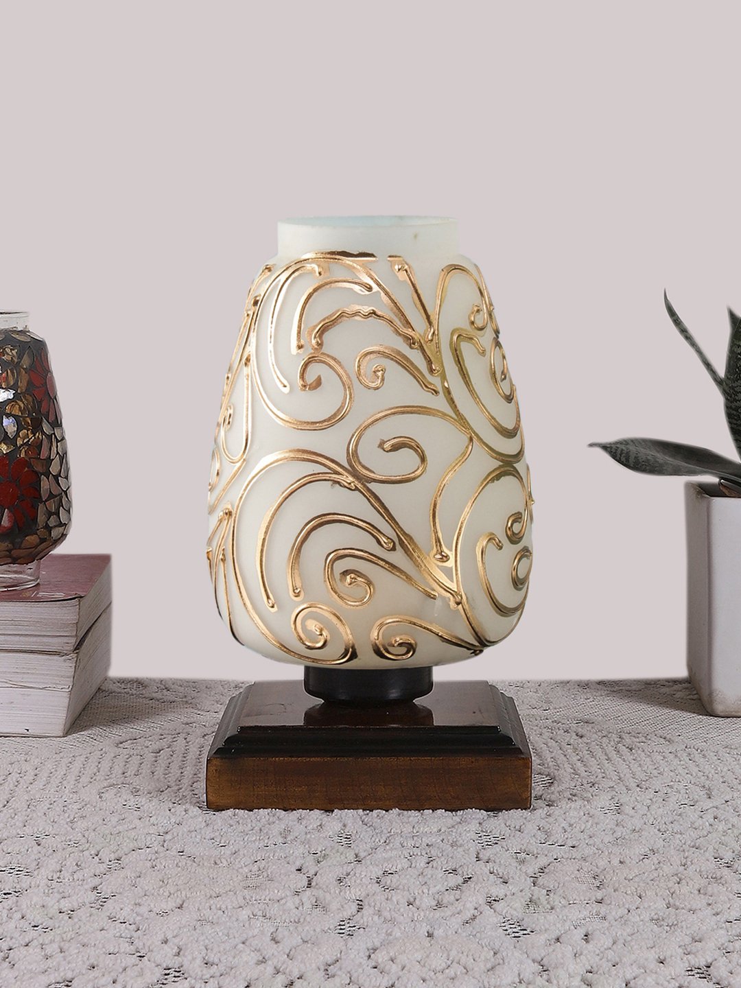 Ambika Home Bohemia Mosaic Multicolor Mosaic Glass Table Lamp with Wooden Base | Premium Bedside Lamp for Bedroom, Living Room, Hall, Hotel, Café, Restaurant & Office | E27 Compatible