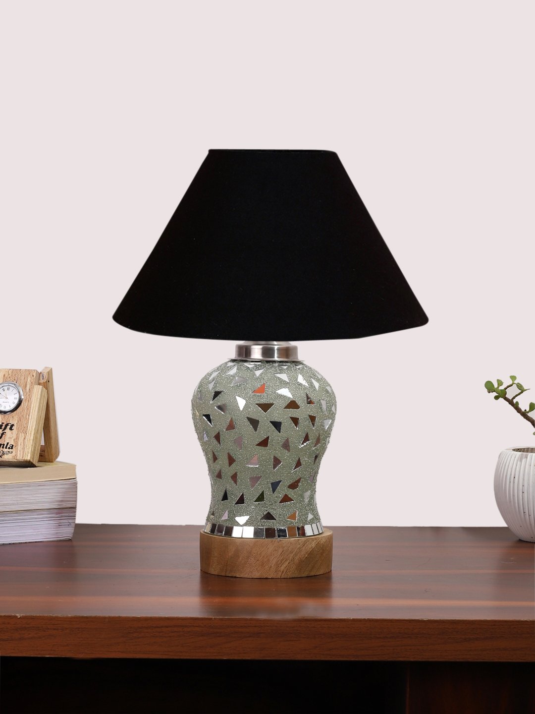 Ambika Home Black Cotton Mosaic Glass Table Lamp | Decorative Bedside Lamp for Bedroom, Living Room, Hall, Hotel, Café, Restaurant, Office & Study Room | E27 Compatible