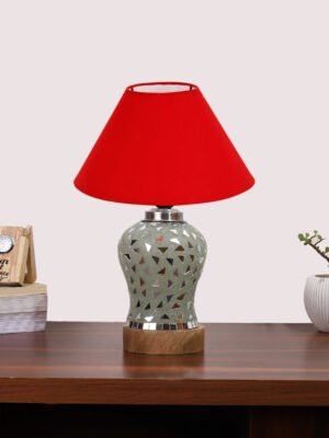 Ambika Home Red Cotton Mosaic Glass Table Lamp | Decorative Bedside Lamp for Bedroom, Living Room, Hall, Hotel, Café, Restaurant, Office & Study Room | E27 Compatible