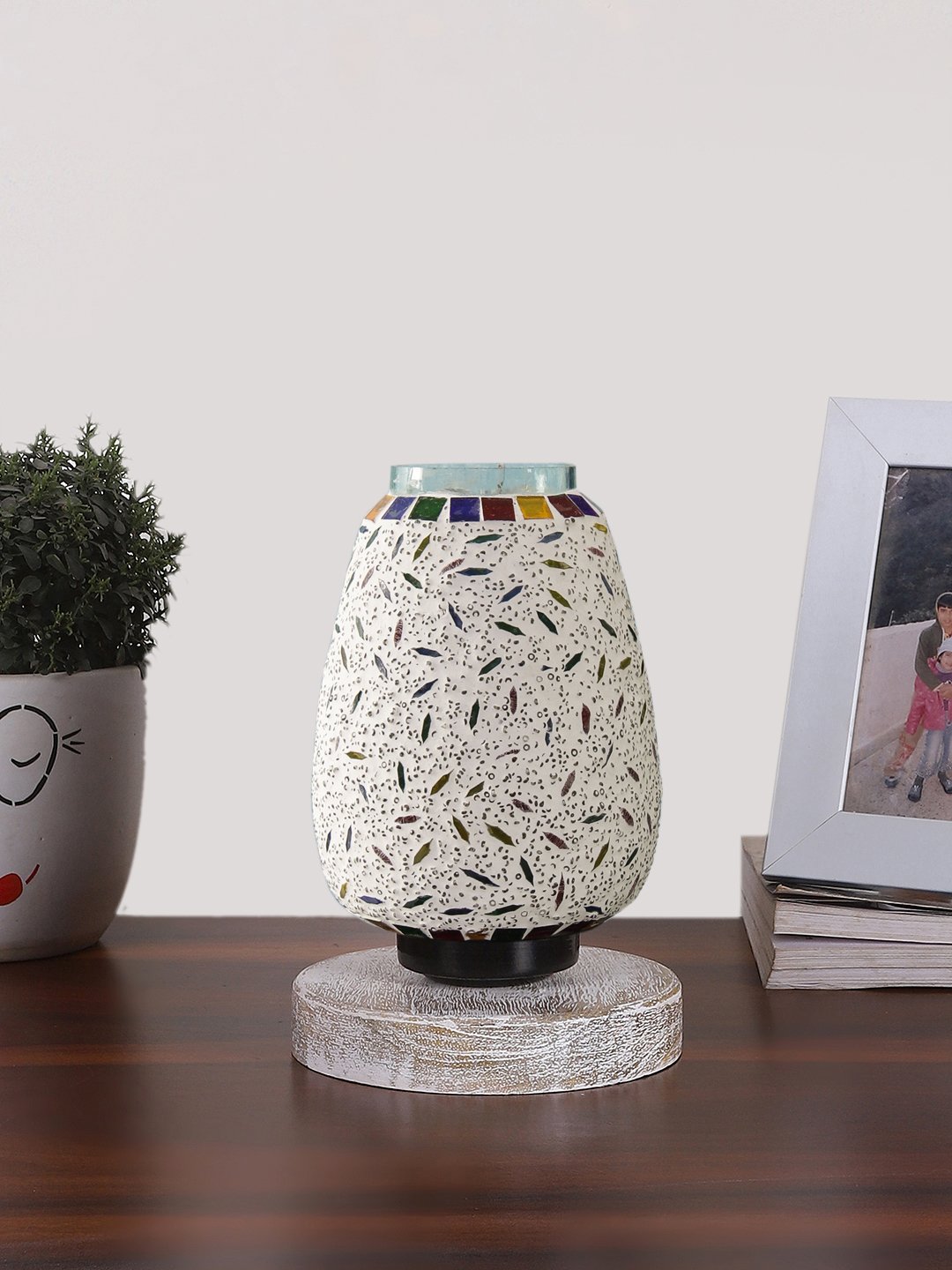 Ambika Home Royale Mosaic Multicolor Mosaic Glass Table Lamp with Wooden Base | Premium Bedside Lamp for Bedroom, Living Room, Hall, Hotel, Café, Restaurant & Office | E27 Compatible