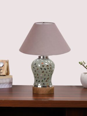 Ambika Home Grey Cotton Mosaic Glass Table Lamp | Decorative Bedside Lamp for Bedroom, Living Room, Hall, Hotel, Café, Restaurant, Office & Study Room | E27 Compatible