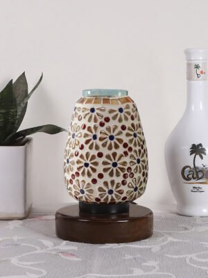 Ambika Home Aurora Mosaic Multicolor Mosaic Glass Table Lamp with Wooden Base | Premium Bedside Lamp for Bedroom, Living Room, Hall, Hotel, CafÃ©, Restaurant & Office | E27 Compatible