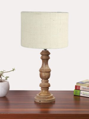 Ambika Home White Jute Wooden Table Lamp | Decorative Bedside Lamp for Bedroom, Living Room, Hall, Hotel, CafÃ©, Restaurant, Office & Study Room | E27 Compatible