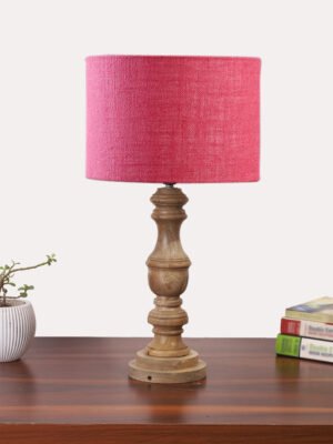Ambika Home Pink Jute Wooden Table Lamp | Decorative Bedside Lamp for Bedroom, Living Room, Hall, Hotel, CafÃ©, Restaurant, Office & Study Room | E27 Compatible