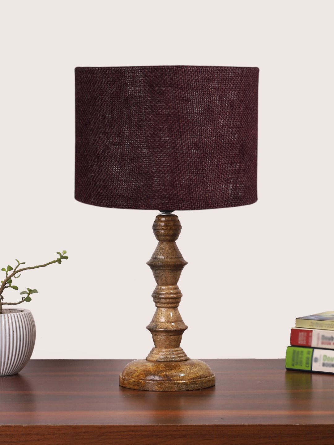 Ambika Home Brown Jute Wooden Table Lamp | Decorative Bedside Lamp for Bedroom, Living Room, Hall, Hotel, Café, Restaurant, Office & Study Room | E27 Compatible