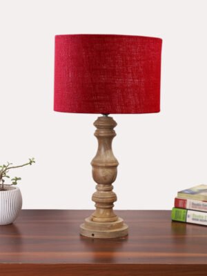 Ambika Home Maroon Jute Wooden Table Lamp | Decorative Bedside Lamp for Bedroom, Living Room, Hall, Hotel, CafÃ©, Restaurant, Office & Study Room | E27 Compatible