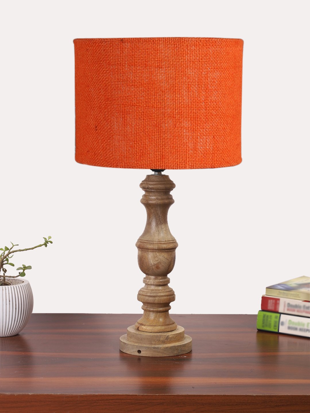 Ambika Home Orange Jute Wooden Table Lamp | Decorative Bedside Lamp for Bedroom, Living Room, Hall, Hotel, Café, Restaurant, Office & Study Room | E27 Compatible
