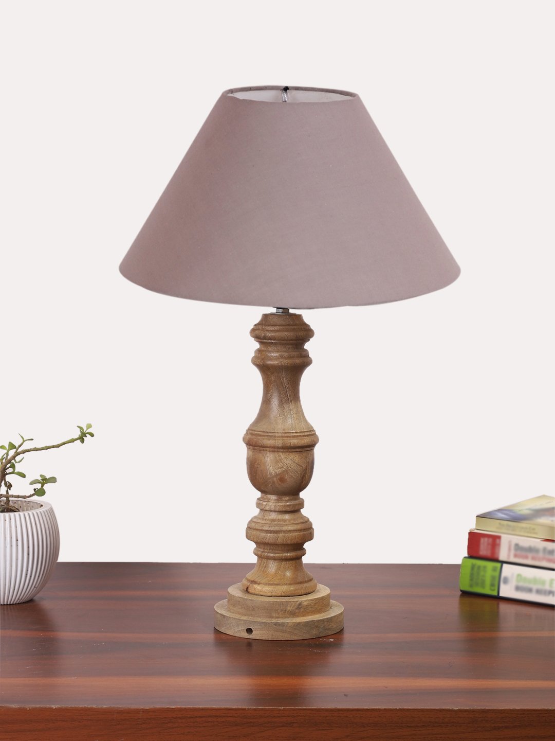 Ambika Home Grey cotton Wooden Table Lamp | Decorative Bedside Lamp for Bedroom, Living Room, Hall, Hotel, Café, Restaurant, Office & Study Room | E27 Compatible