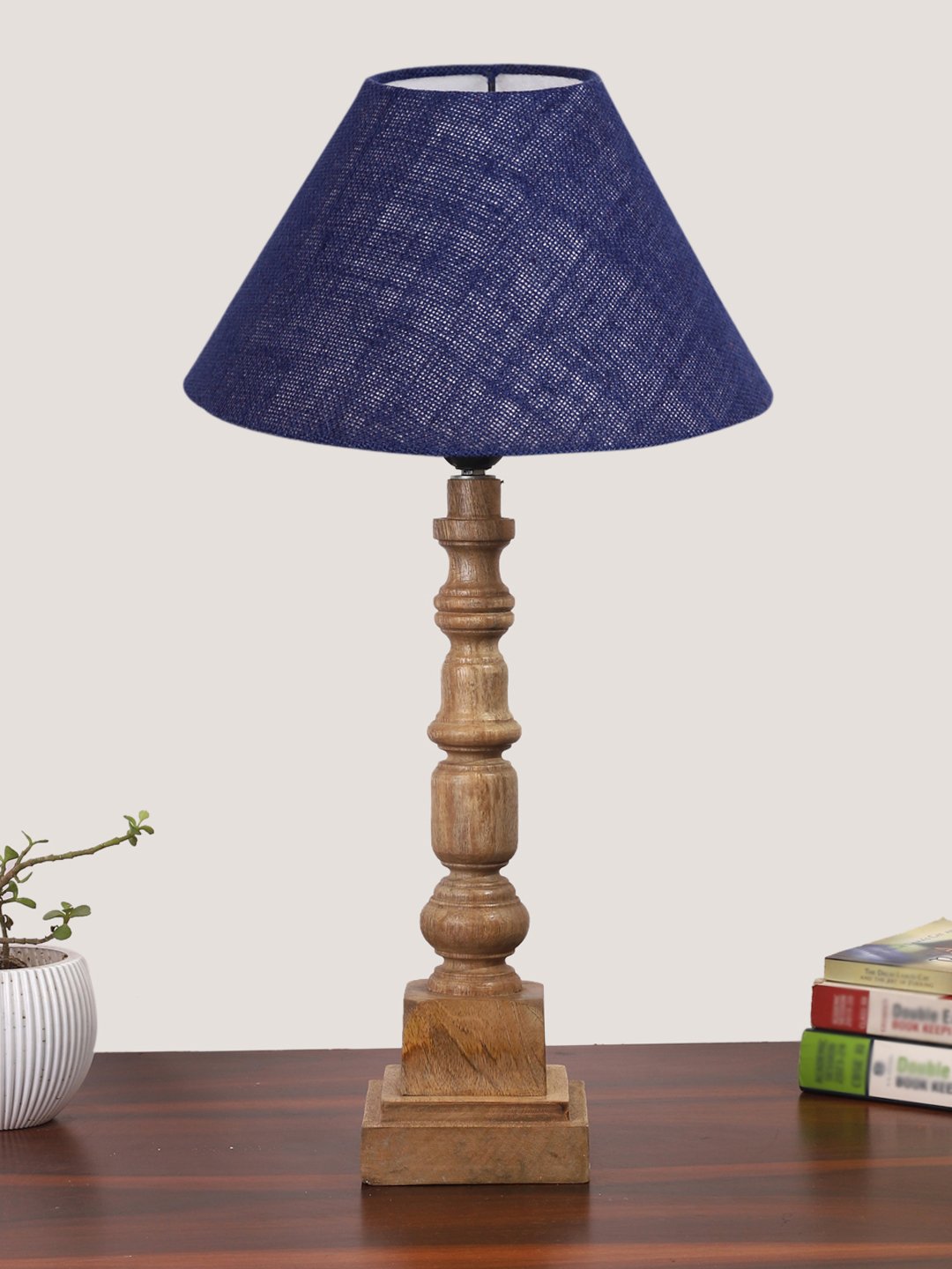 Ambika Home Blue Jute Wooden Table Lamp | Decorative Bedside Lamp for Bedroom, Living Room, Hall, Hotel, Café, Restaurant, Office & Study Room | E27 Compatible