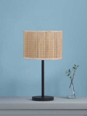 Ambika Home Aurora Collection Beige Table Lamp with Black Iron Base | Premium Bedside Lamp for Bedroom, Living Room, Hall, Hotel, CafÃ© & Office | E27 Compatible
