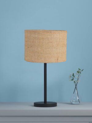 Ambika Home Lumina Collection Beige Table Lamp with Black Iron Base | Premium Bedside Lamp for Bedroom, Living Room, Hall, Hotel, CafÃ© & Office | E27 Compatible