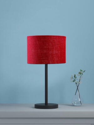 Ambika Home Verona Collection Maroon Table Lamp with Black Iron Base | Premium Bedside Lamp for Bedroom, Living Room, Hall, Hotel, CafÃ© & Office | E27 Compatible