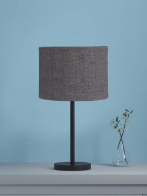 Ambika Home Lumina Collection Grey Table Lamp with Black Iron Base | Premium Bedside Lamp for Bedroom, Living Room, Hall, Hotel, CafÃ© & Office | E27 Compatible