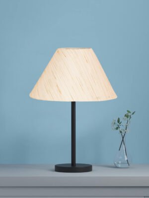 Ambika Home Celeste Collection Off-white Table Lamp with Black Iron Base | Premium Bedside Lamp for Bedroom, Living Room, Hall, Hotel, CafÃ© & Office | E27 Compatible