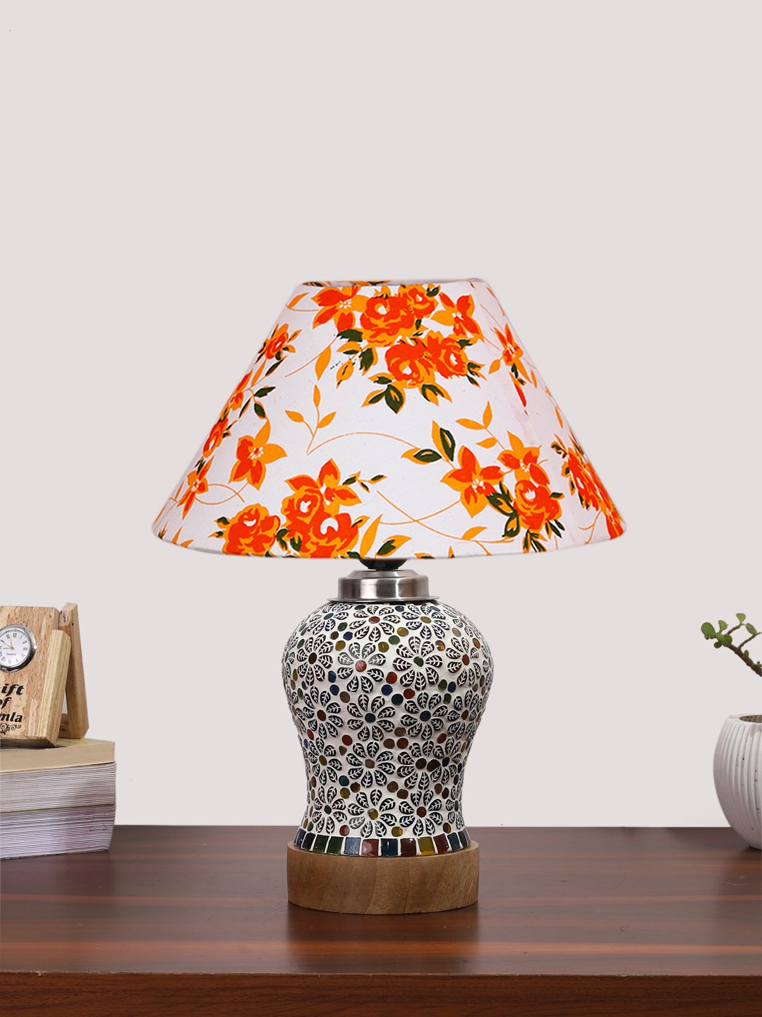 Ambika Home Multicolor Cotton Mosaic Glass Table Lamp | Decorative Bedside Lamp for Bedroom, Living Room, Hall, Hotel, Café, Restaurant, Office & Study Room | E27 Compatible