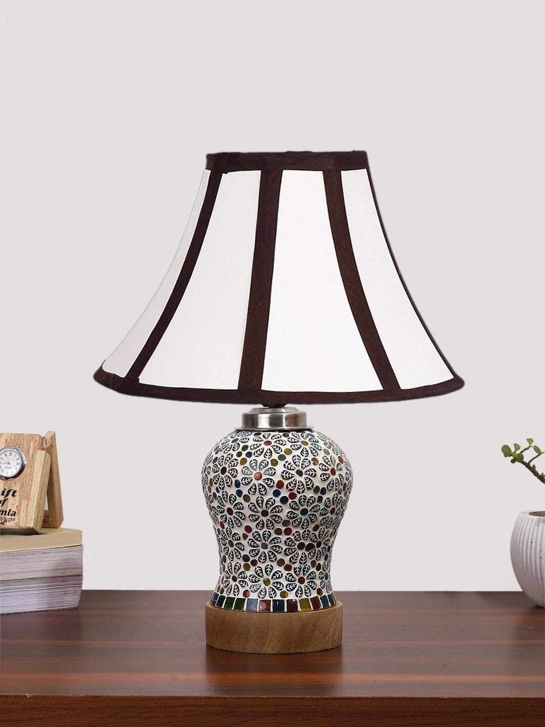 Ambika Home Multicolor Cotton Mosaic Glass Table Lamp | Decorative Bedside Lamp for Bedroom, Living Room, Hall, Hotel, Café, Restaurant, Office & Study Room | E27 Compatible