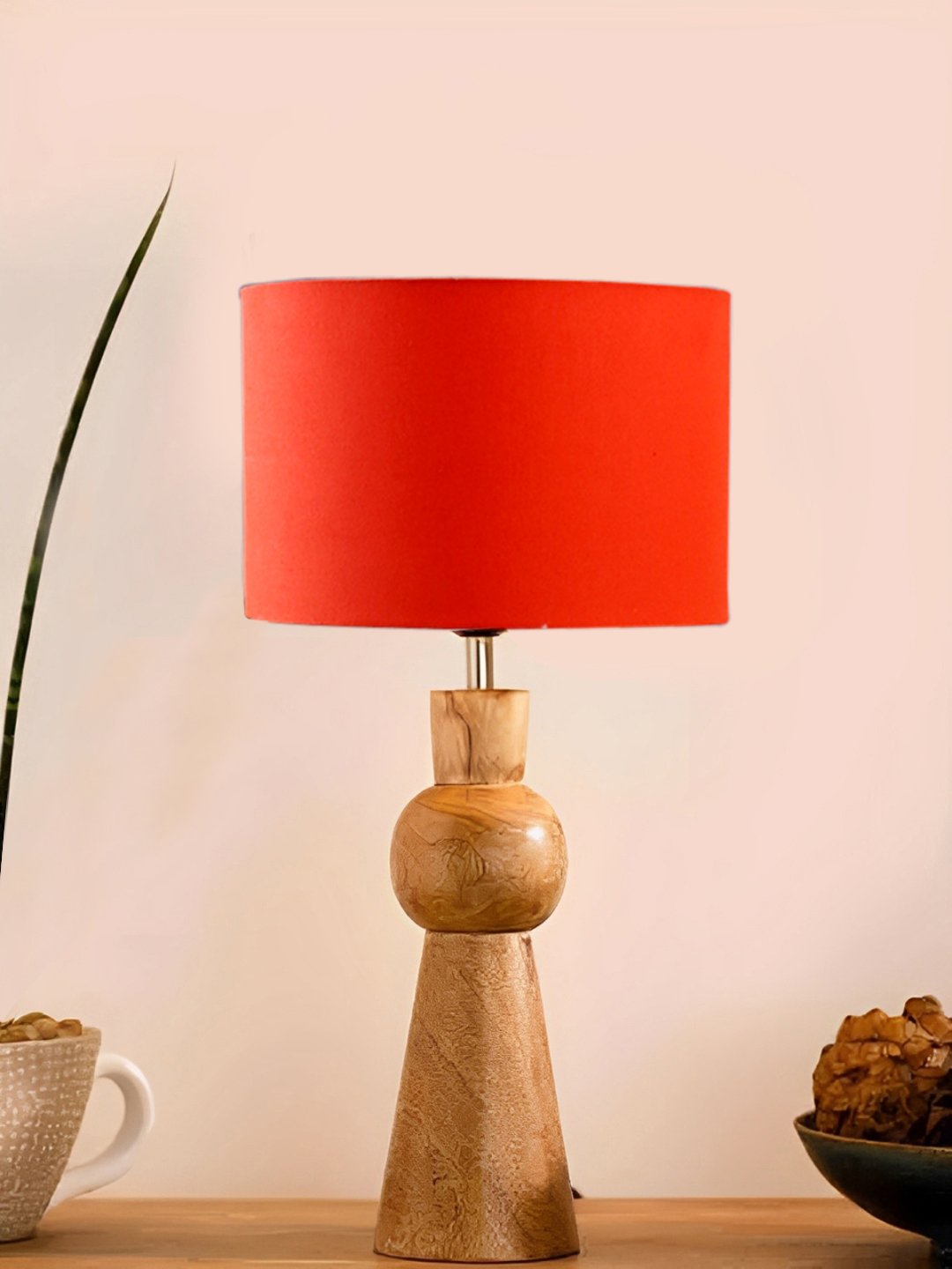 Ambika Home Orange cotton Rocket Table Lamp with Wooden Base | Decorative Bedside Lamp for Bedroom, Living Room, Hall, Hotel, Café, Restaurant, Office & Study Room | E27 Compatible