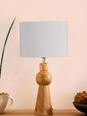 Ambika Home Grey cotton  Rocket Table Lamp with Wooden Base | Decorative Bedside Lamp for Bedroom, Living Room, Hall, Hotel, CafÃ©, Restaurant, Office & Study Room | E27 Compatible