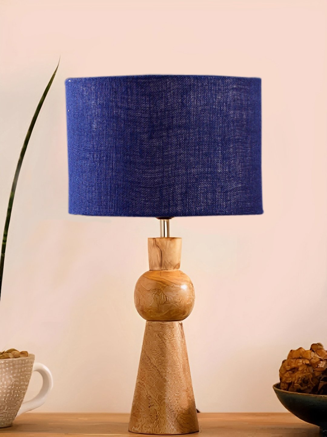 Ambika Home Blue Jute Rocket Table Lamp with Wooden Base | Decorative Bedside Lamp for Bedroom, Living Room, Hall, Hotel, Café, Restaurant, Office & Study Room | E27 Compatible