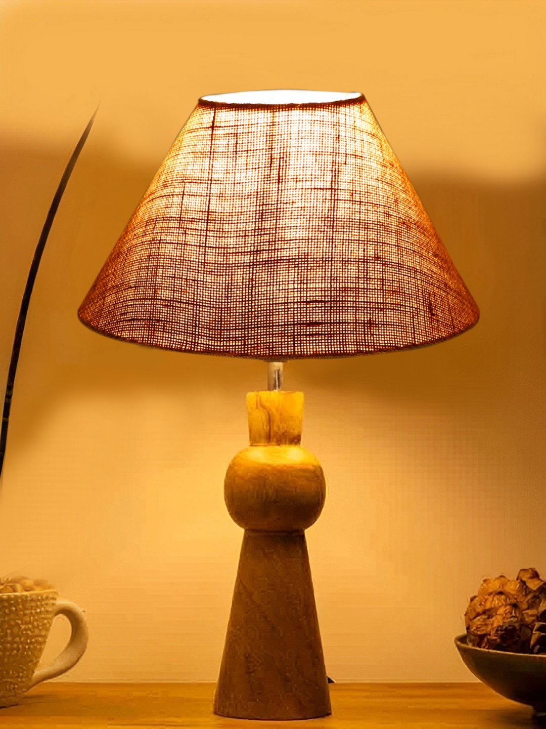 Ambika Home Beige Jute Rocket Table Lamp with Wooden Base | Decorative Bedside Lamp for Bedroom, Living Room, Hall, Hotel, Café, Restaurant, Office & Study Room | E27 Compatible - Image 2