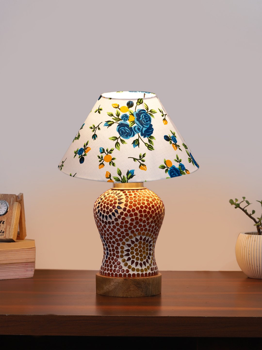 Ambika Home Multicolor Cotton Mosaic Glass Table Lamp | Decorative Bedside Lamp for Bedroom, Living Room, Hall, Hotel, Café, Restaurant, Office & Study Room | E27 Compatible - Image 2