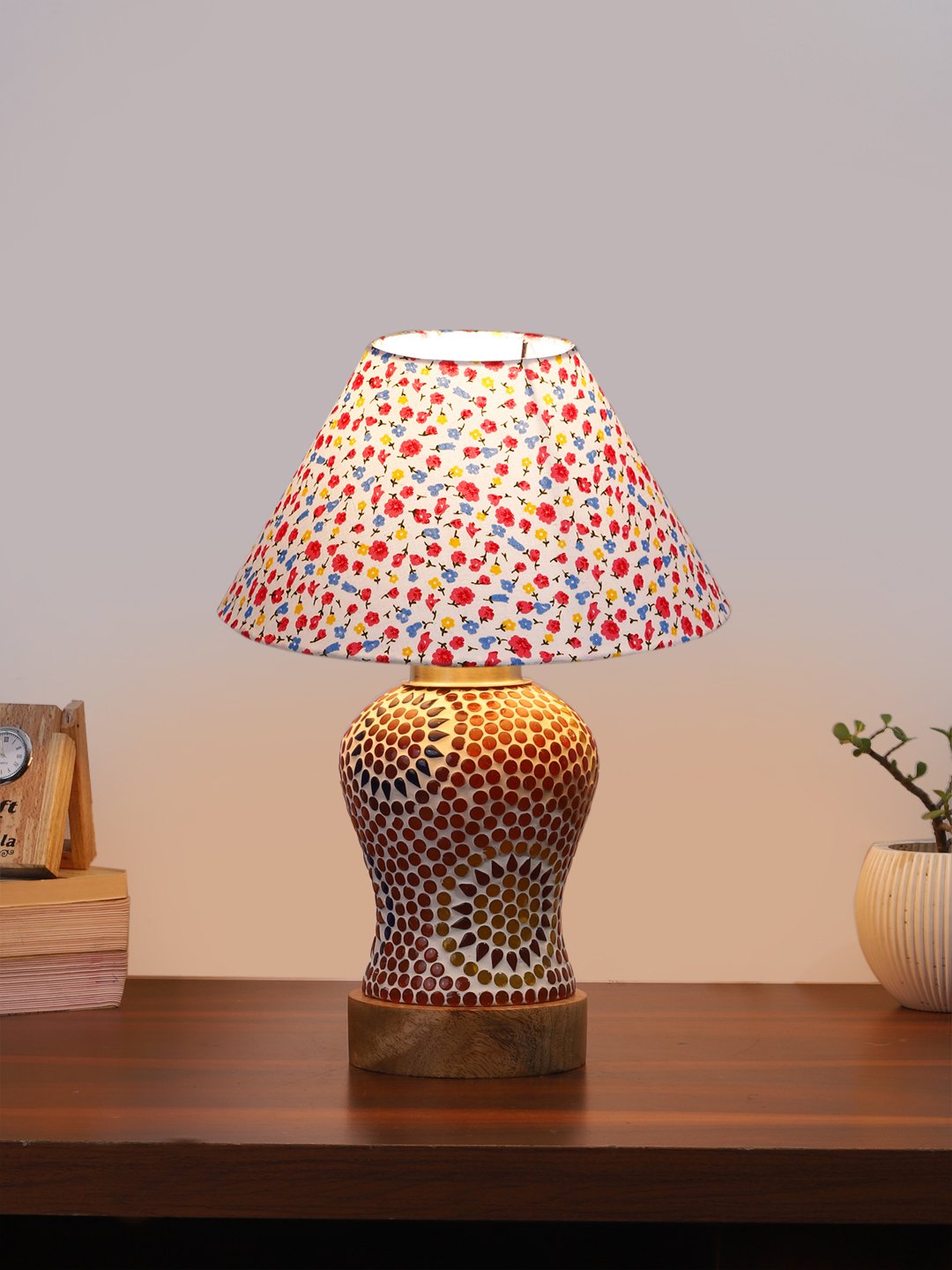 Ambika Home Multicolor Cotton Mosaic Glass Table Lamp | Decorative Bedside Lamp for Bedroom, Living Room, Hall, Hotel, Café, Restaurant, Office & Study Room | E27 Compatible - Image 2